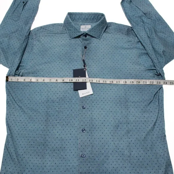Emanuel Berg NWT Byron Casual Button Down Shirt Size 43 17 L/XL Blue Polka Dots